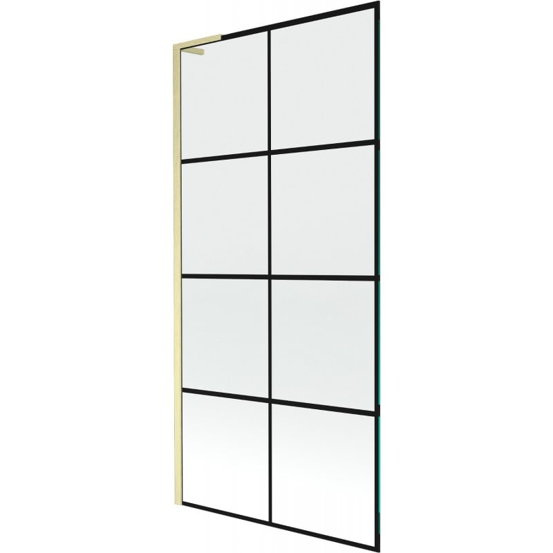 Mexen Next L Wannenfaltwand 1-flügelig 90 x 150 cm, schwarzes Gitter, gebürstetes Gold - 895-090-000-03-77-55