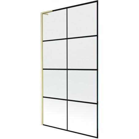 Mexen Next L Badewannenfaltwand 1-flügelig 100 x 150 cm, schwarzes Gitter, gebürstetes Gold - 895-100-000-03-77-55