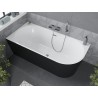 Mexen Mia freistehende Eckbadewanne links 150 x 75 cm, weiß/schwarz, Überlauf chrom - 52691507575L-01