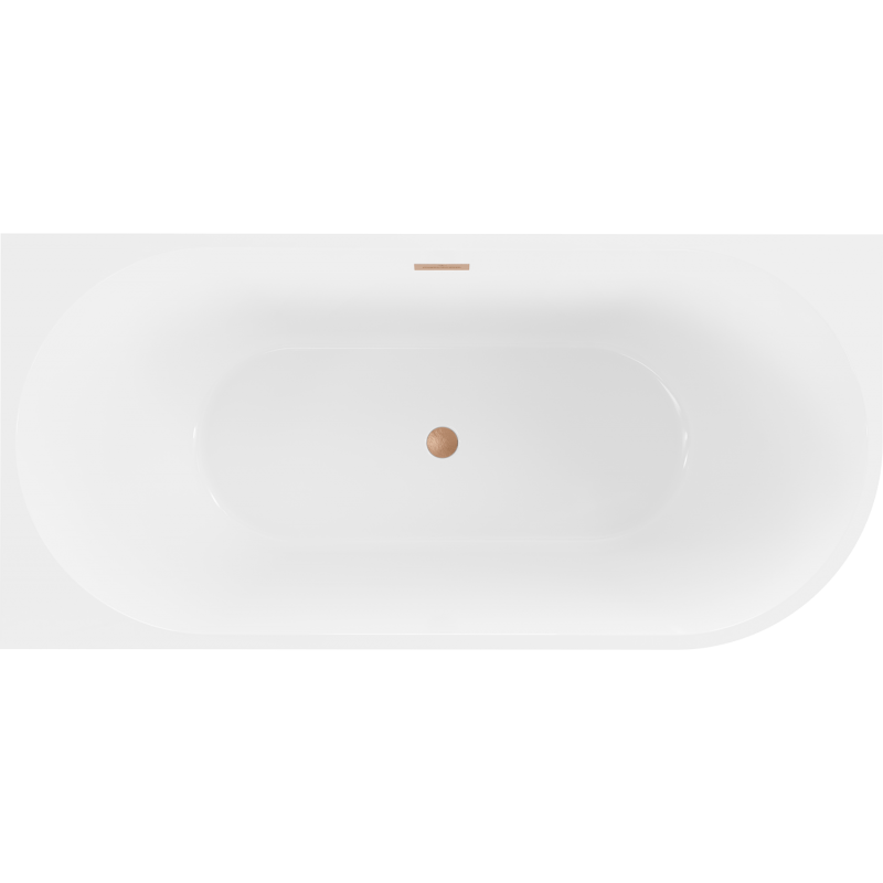 Mexen Mia freistehende Eckbadewanne links 150 x 75 cm, weiß/schwarz, Überlauf gebürstetes Kupfer - 52691507575L-65