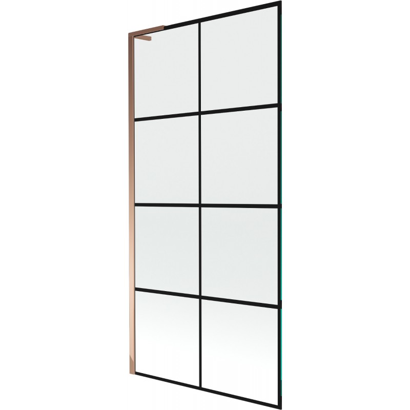 Mexen Next L Badewannenfaltwand 1-flügelig 90 x 150 cm, schwarzes Gitter, Roségold - 895-090-000-03-77-60