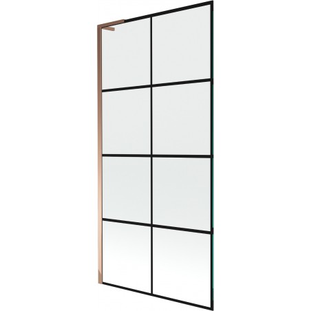 Mexen Next L Badewannenfaltwand 1-flügelig 90 x 150 cm, schwarzes Gitter, Roségold - 895-090-000-03-77-60