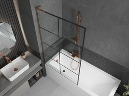 Mexen Next L Badewannen Paravent 1-flügelig 100 x 150 cm, schwarzes Gitter, Roségold - 895-100-000-03-77-60