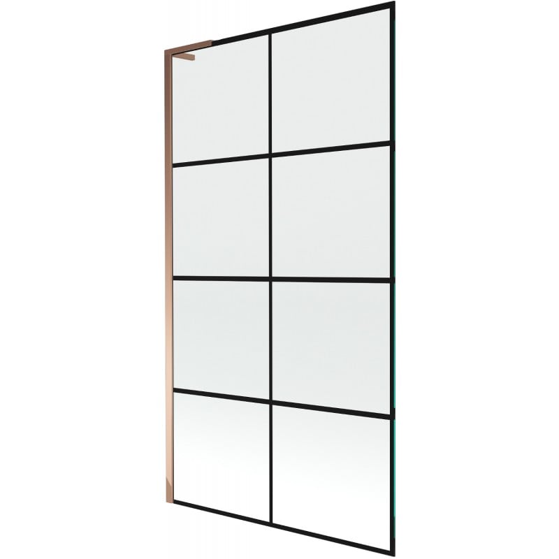 Mexen Next L Badewannen Paravent 1-flügelig 100 x 150 cm, schwarzes Gitter, Roségold - 895-100-000-03-77-60