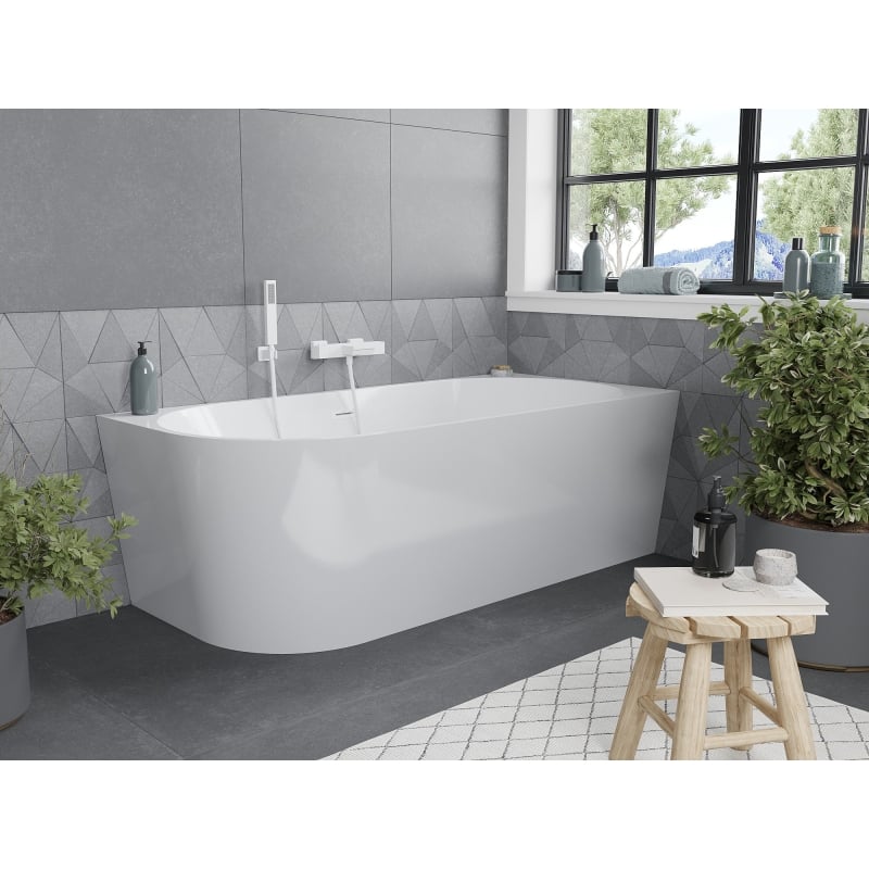 Mexen Mia freistehende Eckbadewanne rechts 150 x 75 cm, weiß, Überlauf weiß - 52691507500P-20