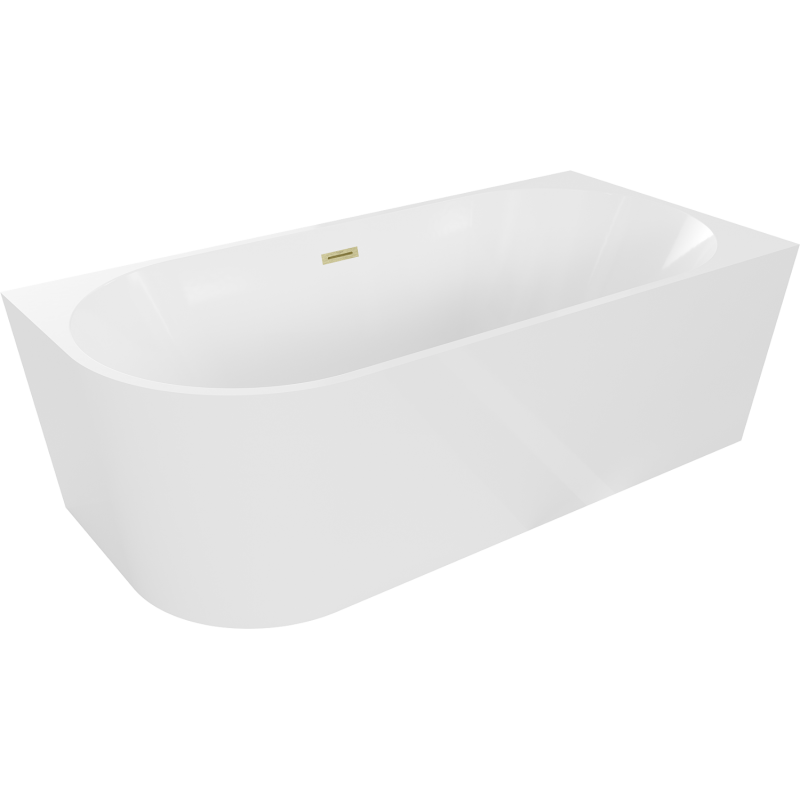Mexen Mia freistehende Eckbadewanne rechts 150 x 75 cm, weiß, Überlauf gold gebürstet - 52691507500P-55