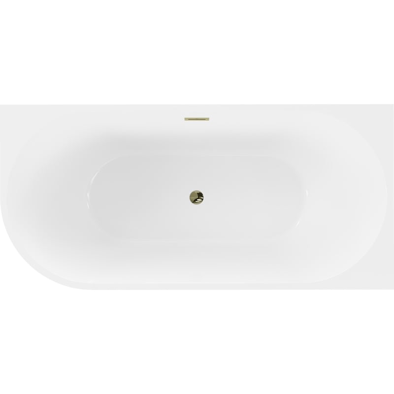 Mexen Mia freistehende Eckbadewanne rechts 150 x 75 cm, weiß, Überlauf gold - 52691507500P-50