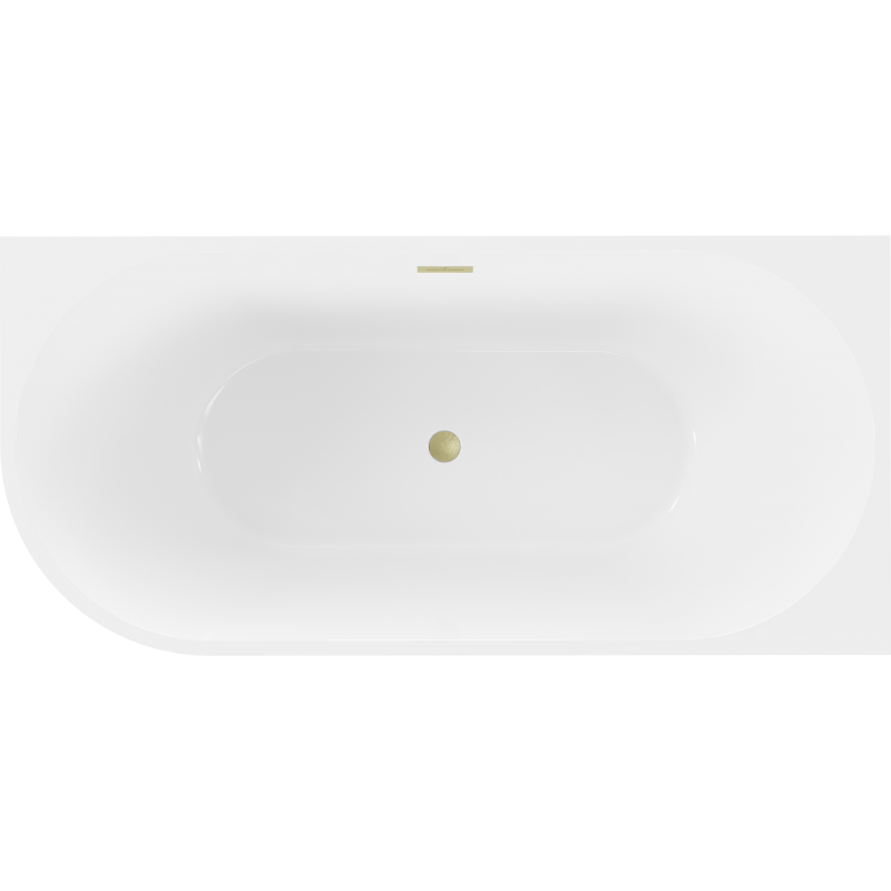 Mexen Mia freistehende Eckbadewanne rechts 150 x 75 cm, weiß, Überlauf gold gebürstet - 52691507500P-55