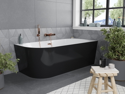 Mexen Mia freistehende eckbadewanne rechts 150 x 75 cm, weiß/schwarz, Überlauf roségold - 52691507575P-60