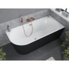 Mexen Mia freistehende Eckbadewanne rechts 150 x 75 cm, weiß/schwarz, Überlauf gebürstetes Kupfer - 52691507575P-65