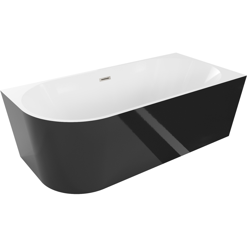 Mexen Mia freistehende Eckbadewanne rechts 150 x 75 cm, weiß/schwarz, Überlauf gebürstetes Nickel - 52691507575P-97