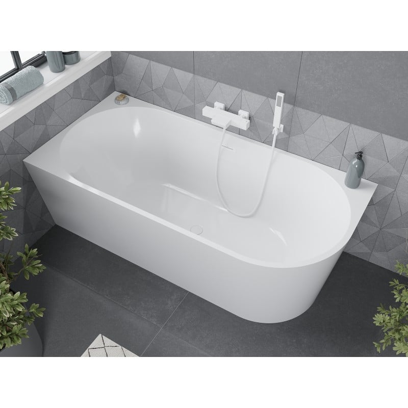 Mexen Mia freistehende Eckbadewanne links 160 x 75 cm, weiß, Überlauf weiß - 52691607500L-20