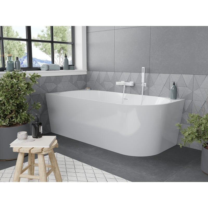 Mexen Mia freistehende Eckbadewanne links 160 x 75 cm, weiß, Überlauf weiß - 52691607500L-20