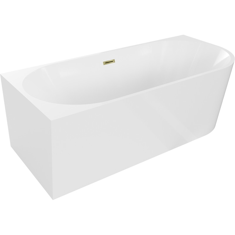 Mexen Mia freistehende Eckbadewanne links 160 x 75 cm, weiß, Überlauf in Gold - 52691607500L-50