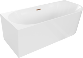 Mexen Mia freistehende Eckbadewanne links 160 x 75 cm, weiß, Überlauf Roségold - 52691607500L-60