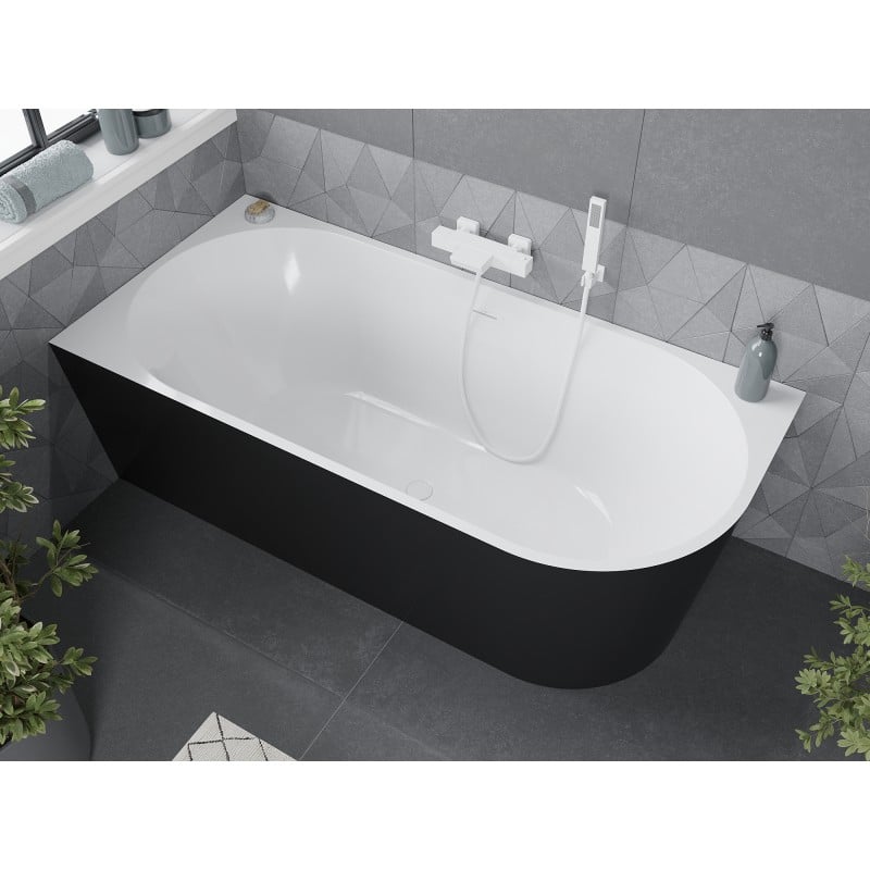 Mexen Mia freistehende Eckbadewanne links 160 x 75 cm, weiß/schwarz, Überlauf weiß - 52691607575L-20
