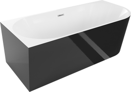 Mexen Mia freistehende Eckbadewanne links 160 x 75 cm, weiß/schwarz, Überlauf chrom - 52691607575L-01
