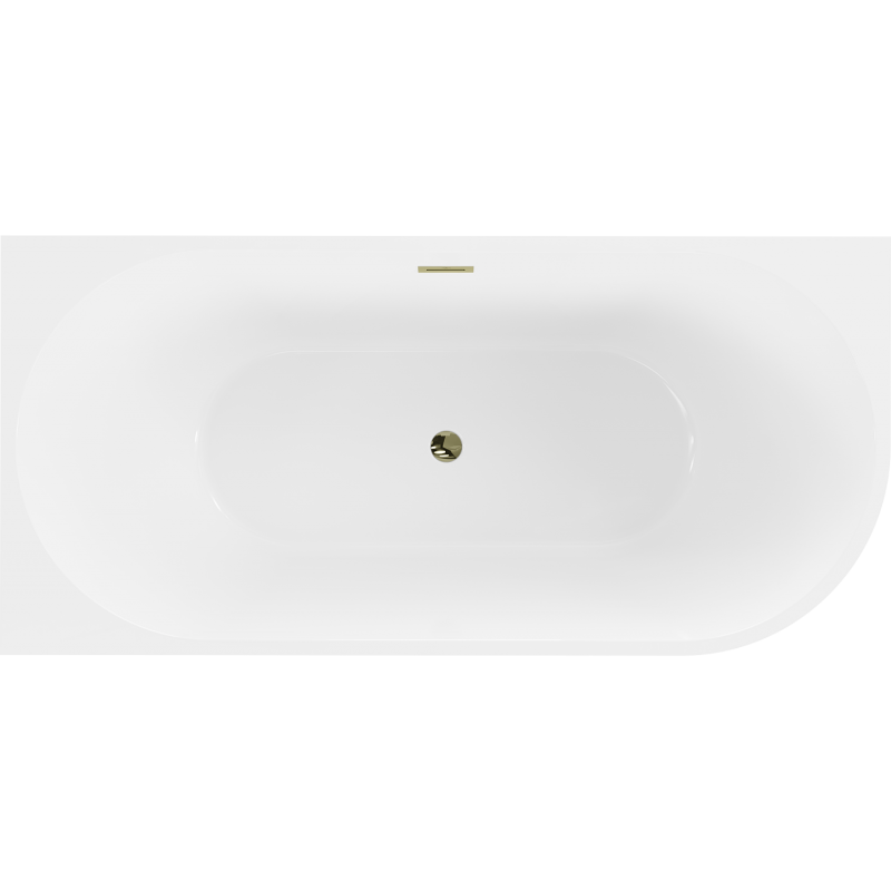 Mexen Mia freistehende Eckbadewanne links 160 x 75 cm, weiß/schwarz, Überlauf gold - 52691607575L-50