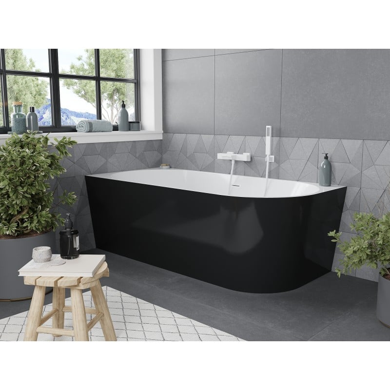 Mexen Mia freistehende Eckbadewanne links 160 x 75 cm, weiß/schwarz, Überlauf weiß - 52691607575L-20