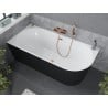 Mexen Mia freistehende Eckbadewanne links 160 x 75 cm, weiß/schwarz, Überlauf gebürstetes Kupfer - 52691607575L-65