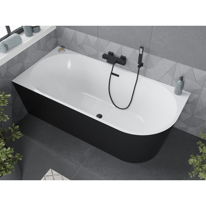 Mexen Mia freistehende Badewanne Ecke links 160 x 75 cm, weiß/schwarz, Überlauf schwarz - 52691607575L-70