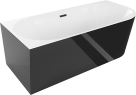 Mexen Mia freistehende Badewanne Ecke links 160 x 75 cm, weiß/schwarz, Überlauf schwarz - 52691607575L-70