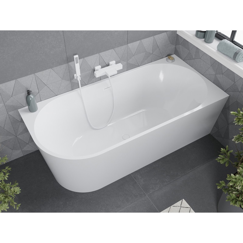 Mexen Mia freistehende Eckbadewanne rechts 160 x 75 cm, weiß, Überlauf weiß - 52691607500P-20