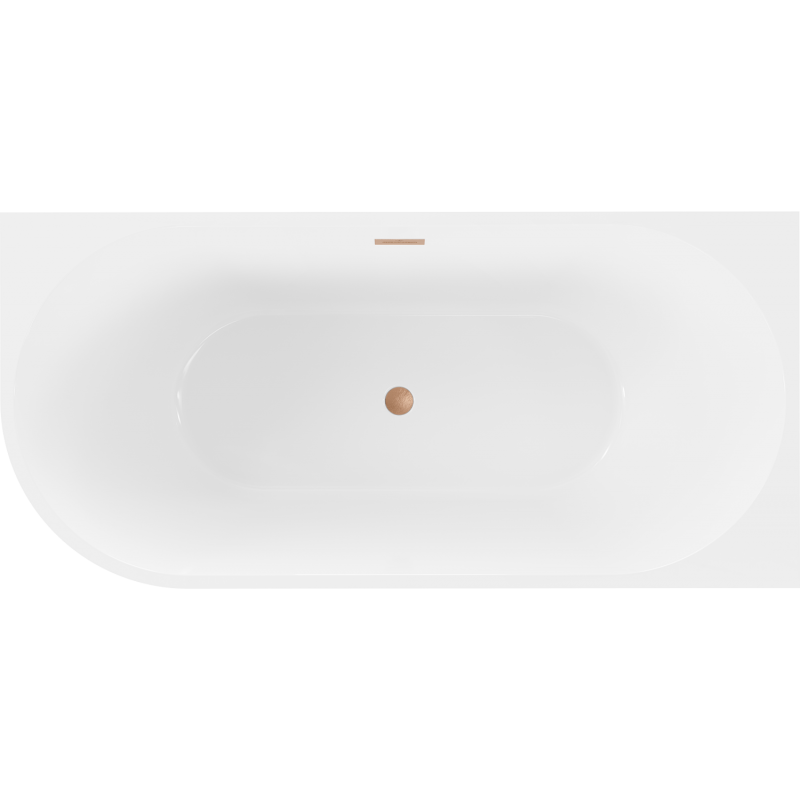 Mexen Mia freistehende Eckbadewanne rechts 160 x 75 cm, weiß, Überlauf gebürstetes Kupfer - 52691607500P-65