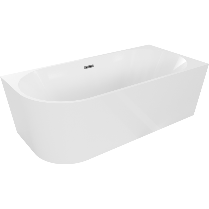 Mexen Mia freistehende Eckbadewanne rechts 160 x 75 cm, weiß, Überlauf gun metal - 52691607500P-95