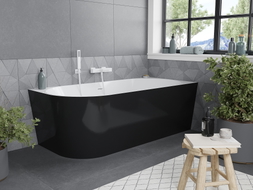 Mexen Mia freistehende Eckbadewanne rechts 160 x 75 cm, weiß/schwarz, weißer Überlauf - 52691607575P-20