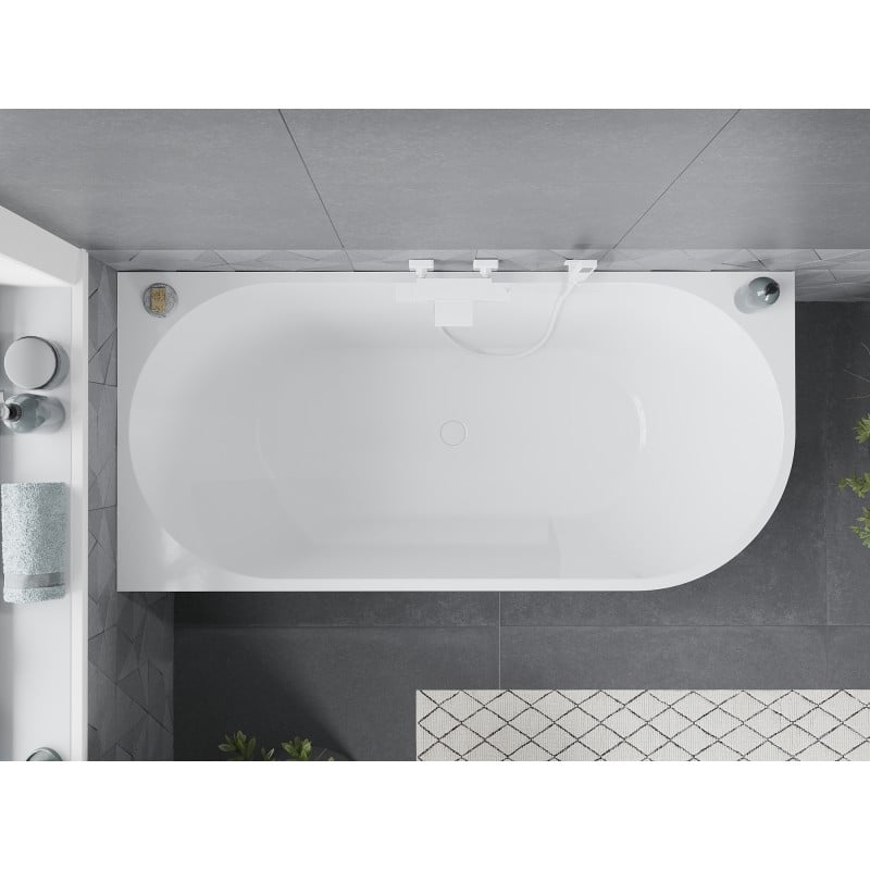 Mexen Mia freistehende Eckbadewanne links 170 x 80 cm, weiß, Überlauf weiß - 52691708000L-20