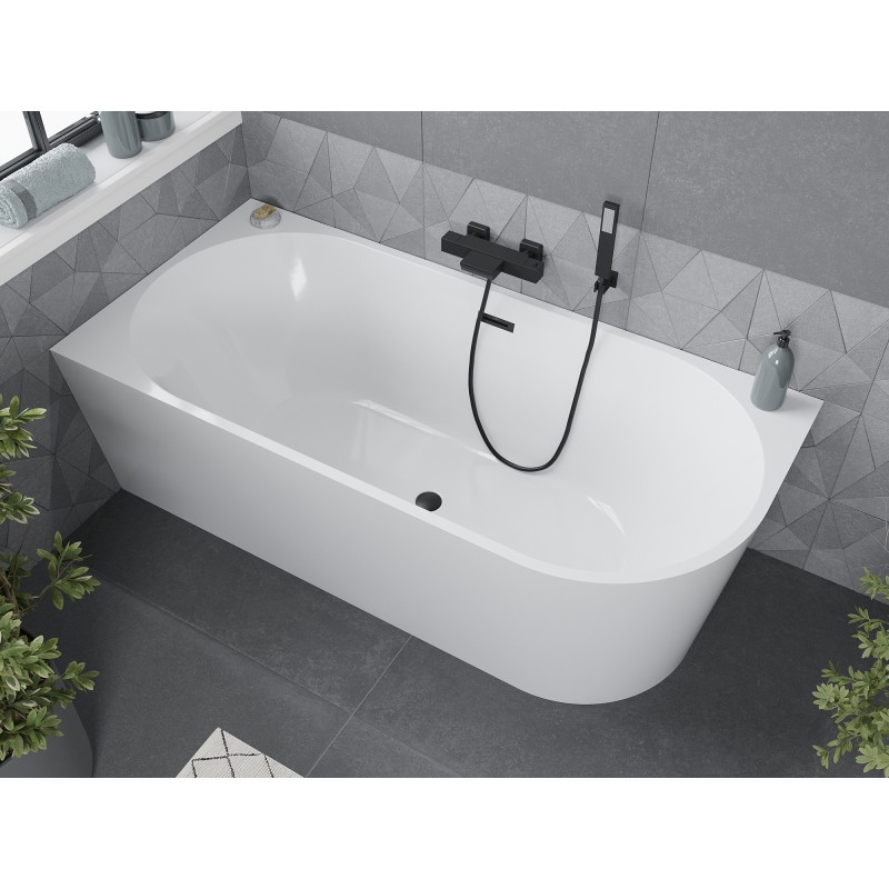 Mexen Mia freistehende Eckbadewanne links 170 x 80 cm, weiß, Überlauf schwarz - 52691708000L-70