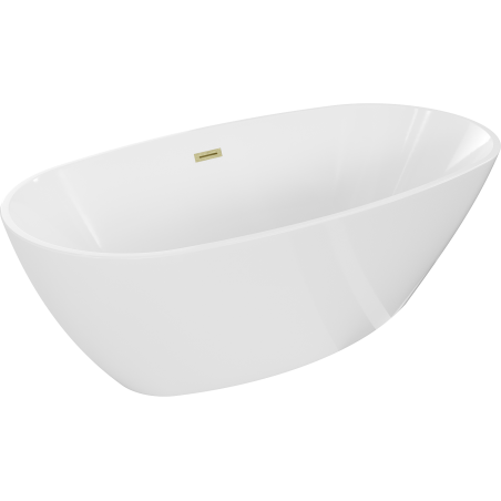 Mexen Eris freistehende Badewanne 155 x 80 cm, weiß, Überlauf gebürstetes Gold - 53441558000-55