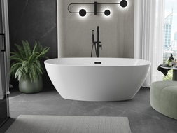 Mexen Eris freistehende Badewanne 155 x 80 cm, weiß, schwarzer Überlauf - 53441558000-70