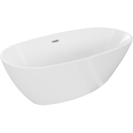 Mexen Eris freistehende Badewanne 155 x 80 cm, weiß, Überlauf gebürsteter Nickel - 53441558000-97