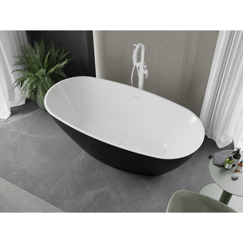 Mexen Eris Freistehende Badewanne 155 x 80 cm, weiß/schwarz, weißer Überlauf - 53441558075-20