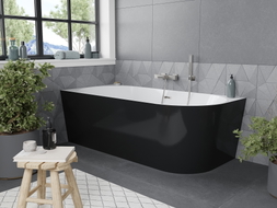 Mexen Mia freistehende Eckbadewanne links 170 x 80 cm, weiß/schwarz, Überlauf gebürstetes Nickel - 52691708075L-97