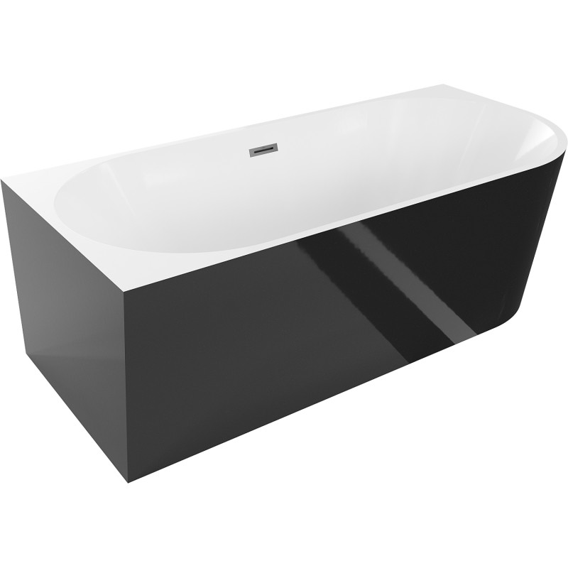 Mexen Mia freistehende Eckwanne links 170 x 80 cm, weiß/schwarz, Überlauf Gun Metal - 52691708075L-95