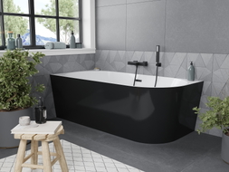 Mexen Mia freistehende Eckbadewanne links 170 x 80 cm, weiß/schwarz, Überlauf schwarz - 52691708075L-70