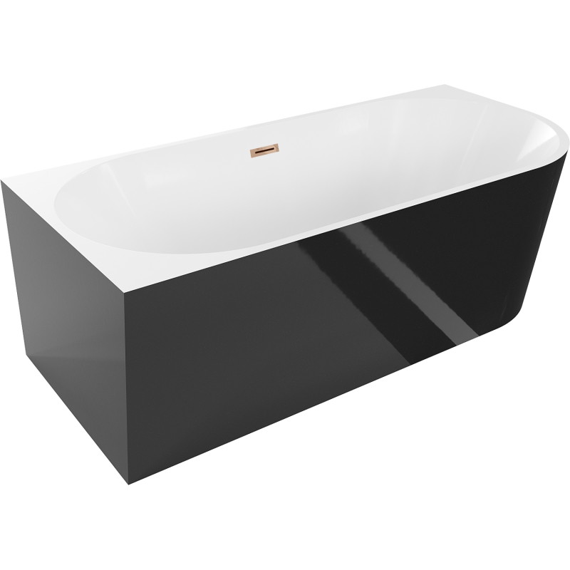 Mexen Mia Eckfreistehende Badewanne links 170 x 80 cm, weiß/schwarz, Überlauf Roségold - 52691708075L-60