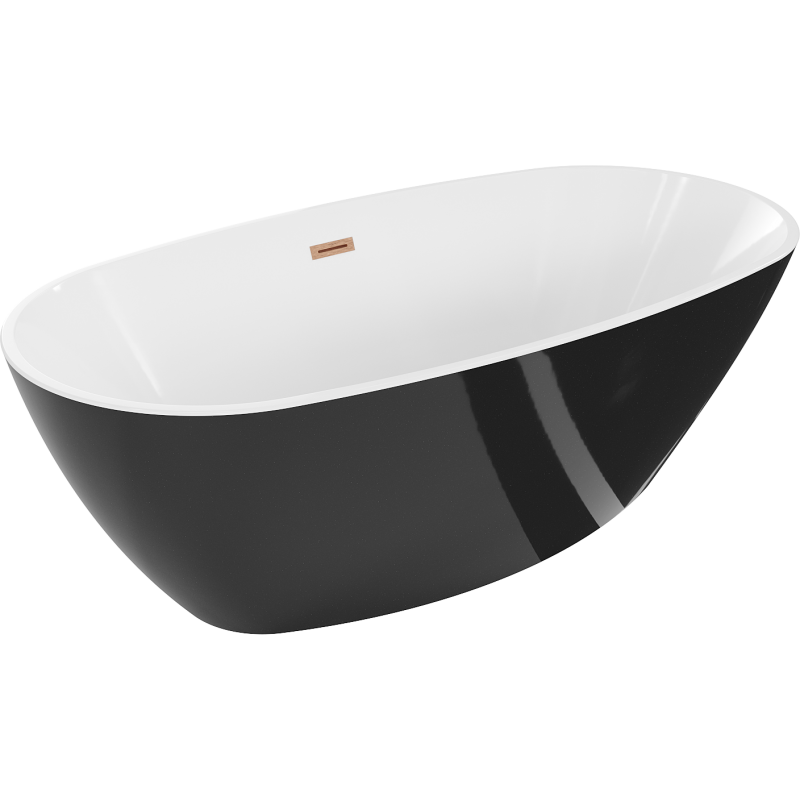 Mexen Eris freistehende Badewanne 155 x 80 cm, weiß/schwarz, Überlauf gebürstetes Kupfer - 53441558075-65