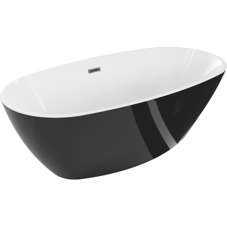 Mexen Eris freistehende Badewanne 155 x 80 cm, weiß/schwarz, Gun Gray gebürsteter Überlauf - 53441558075-66