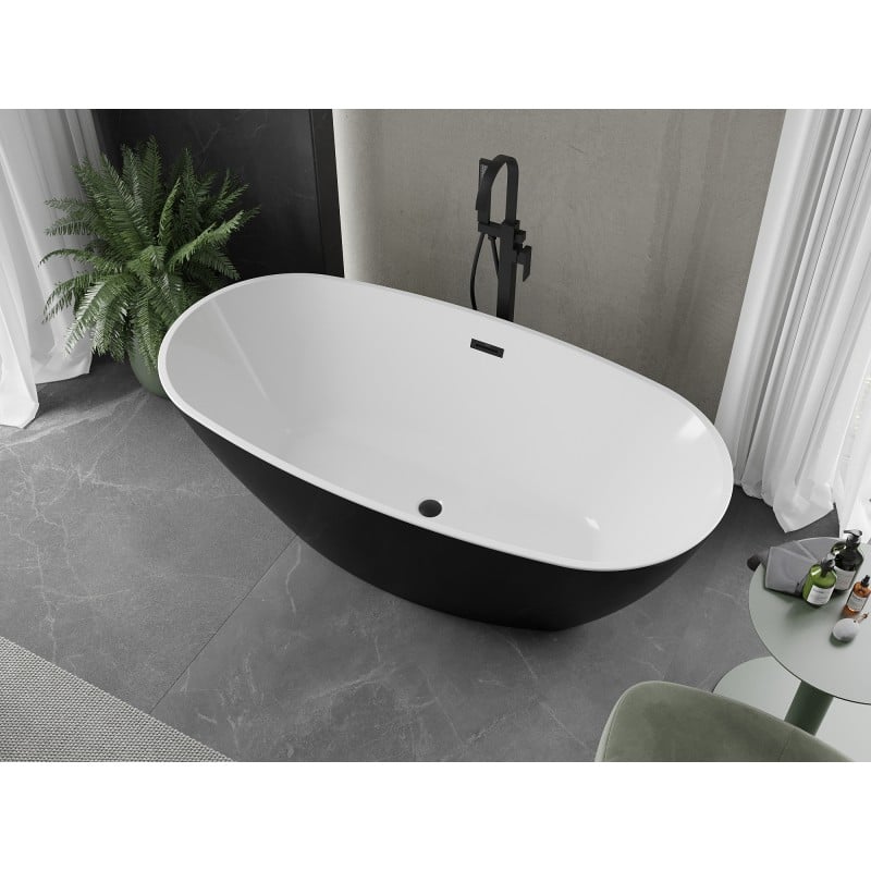 Mexen Eris Freistehende Badewanne 155 x 80 cm, weiß/schwarz, schwarzer Überlauf - 53441558075-70
