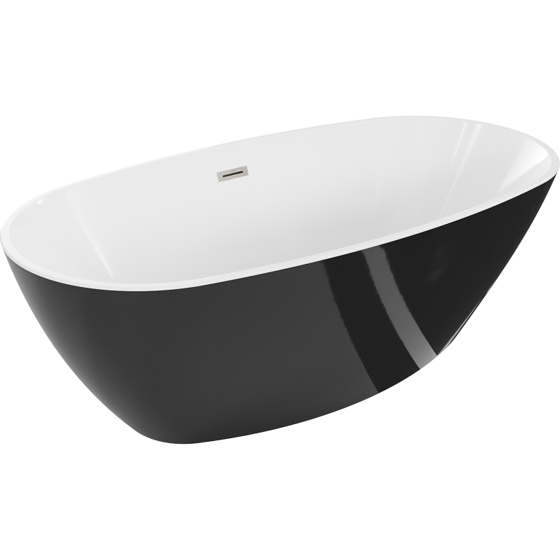 Mexen Eris freistehende Badewanne 155 x 80 cm, weiß/schwarz, Überlauf gebürstetes Nickel - 53441558075-97