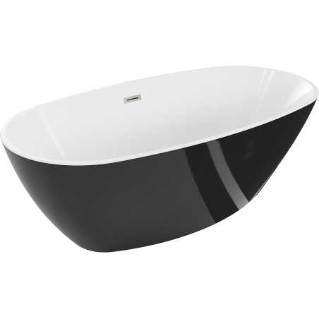 Mexen Eris freistehende Badewanne 155 x 80 cm, weiß/schwarz, Überlauf gebürstetes Nickel - 53441558075-97