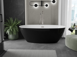Mexen Eris freistehende Badewanne 155 x 80 cm, weiß/schwarz, Überlauf gebürstetes Nickel - 53441558075-97