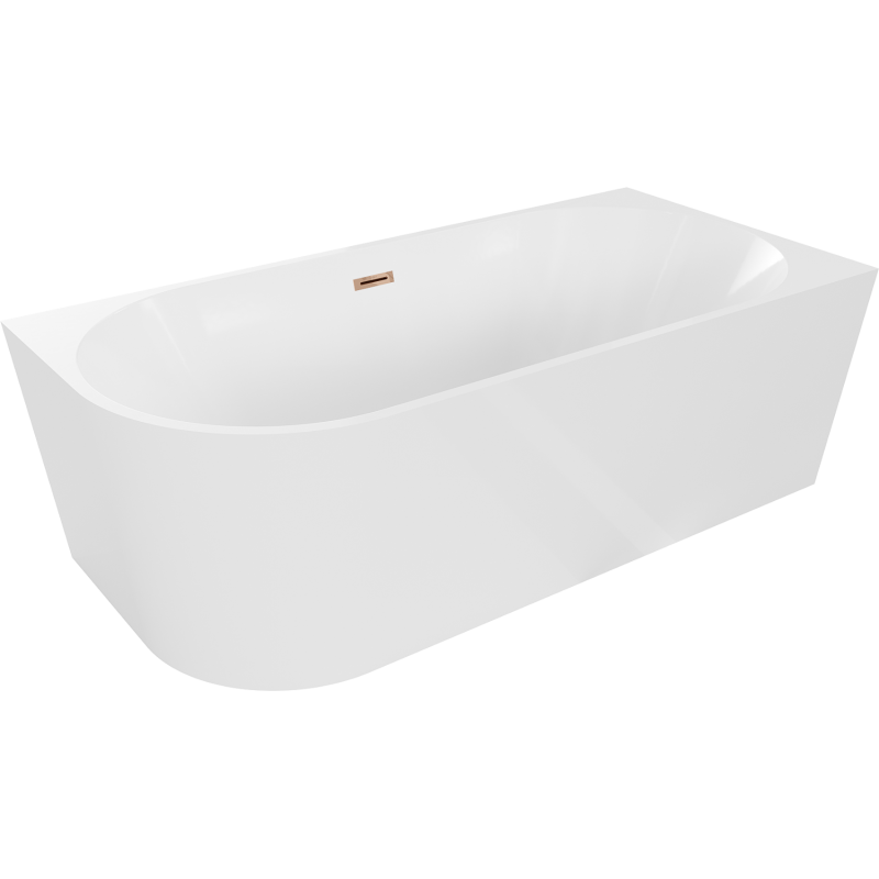 Mexen Mia freistehende Eckbadewanne rechts 170 x 80 cm, weiß, Überlauf roségold - 52691708000P-60