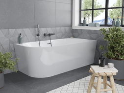 Mexen Mia freistehende Eckbadewanne rechts 170 x 80 cm, weiß, Überlauf gun gray gebürstet - 52691708000P-66