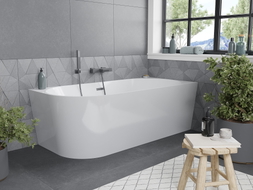 Mexen Mia freistehende Eckbadewanne rechts 170 x 80 cm, weiß, Überlauf Gun Metal - 52691708000P-95