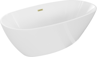 Mexen Eris freistehende Badewanne 170 x 80 cm, weiß, Überlauf gebürstetes Gold - 53441708000-55